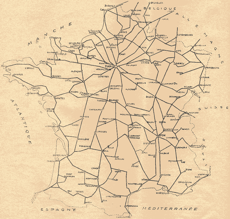 AJPN Principales lignes de chemin de fer en France en 1948